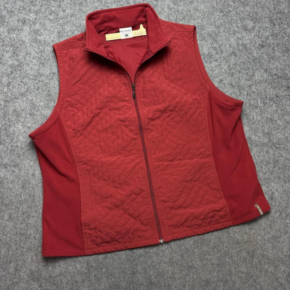 Columbia Vest Womens XL Red Quilted Fleece Full Zip Outdoor Warm Layer Casual